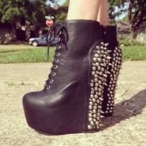 (SOLD)Jeffrey Campbell spiked wedge damsel bootie.